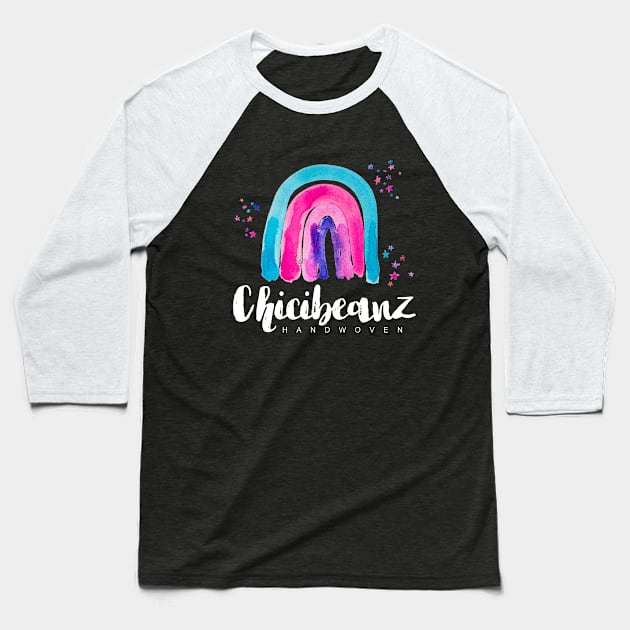 Large rainbow with White font Baseball T-Shirt by Chicibeanz Handwoven